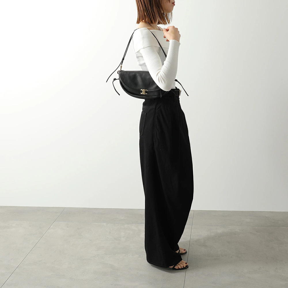 Celine Half Moon Soft Triomphe Handbag Leather Clutch Bag Black